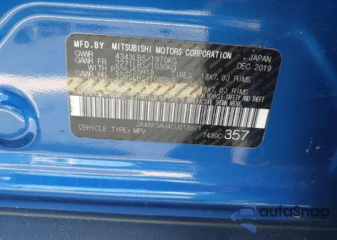 2020 Mitsubishi Outlander Sport 2.0 Be/2.0 Es/2.0 Sp z USA, uszkodzony, nr VIN JA4AP3AU4LU018821